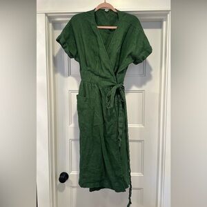Linen Green Midi Wrap Dress